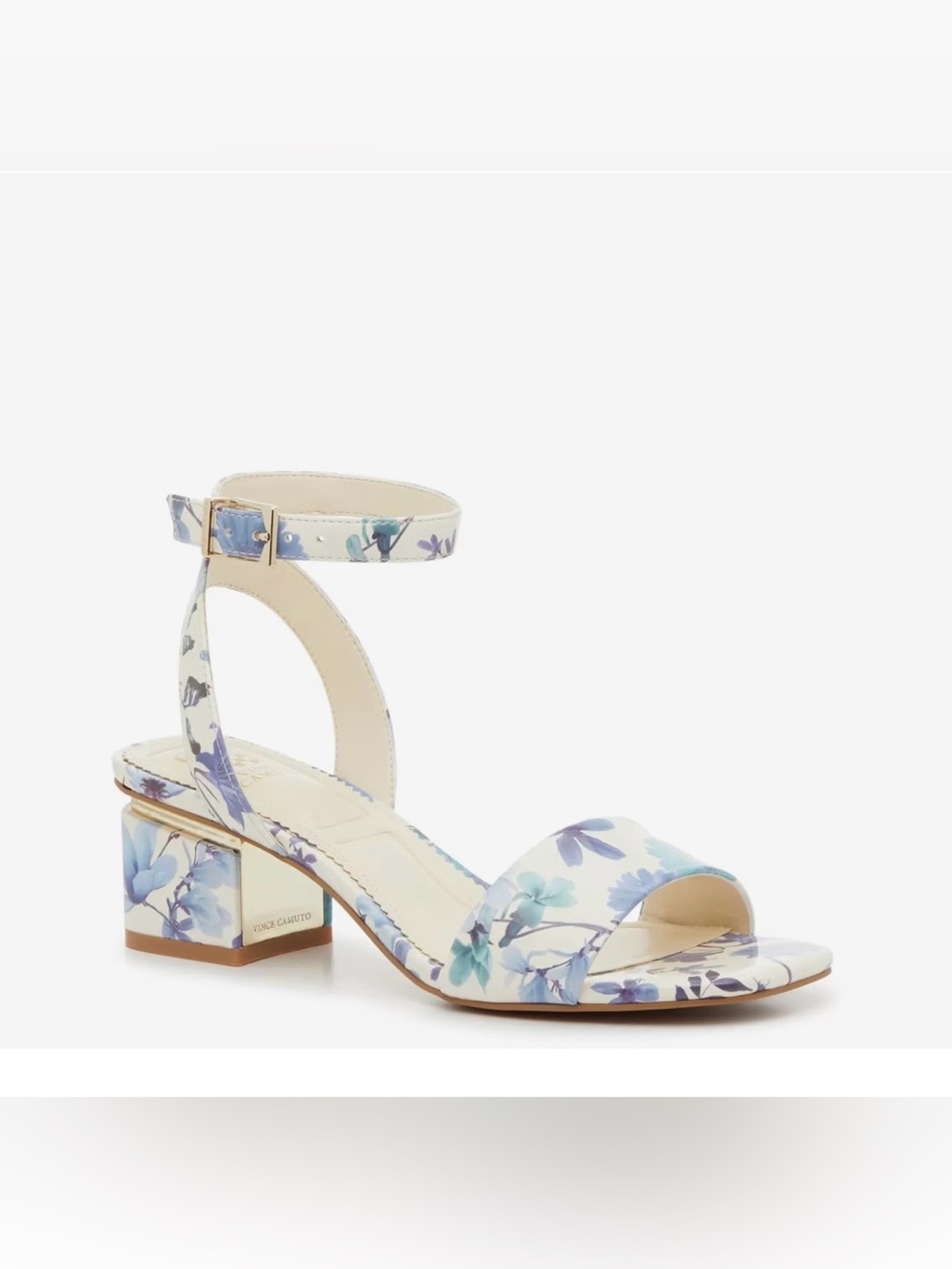Vince Camuto‎ Acaylee Floral Print Ankle-Strap Block Heel Sandal - Blue 6 wide